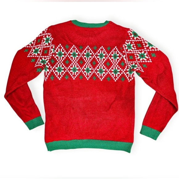 Holiday Time Light Up Western Cow Ugly Christmas Cozy Knit Sweater Unisex Red - Picture 2 of 10